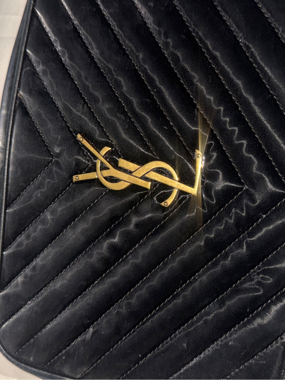 Saint Laurent Black Quilted Velvet Crossbody with Gold YSL Hardware - Picture 2 of 4